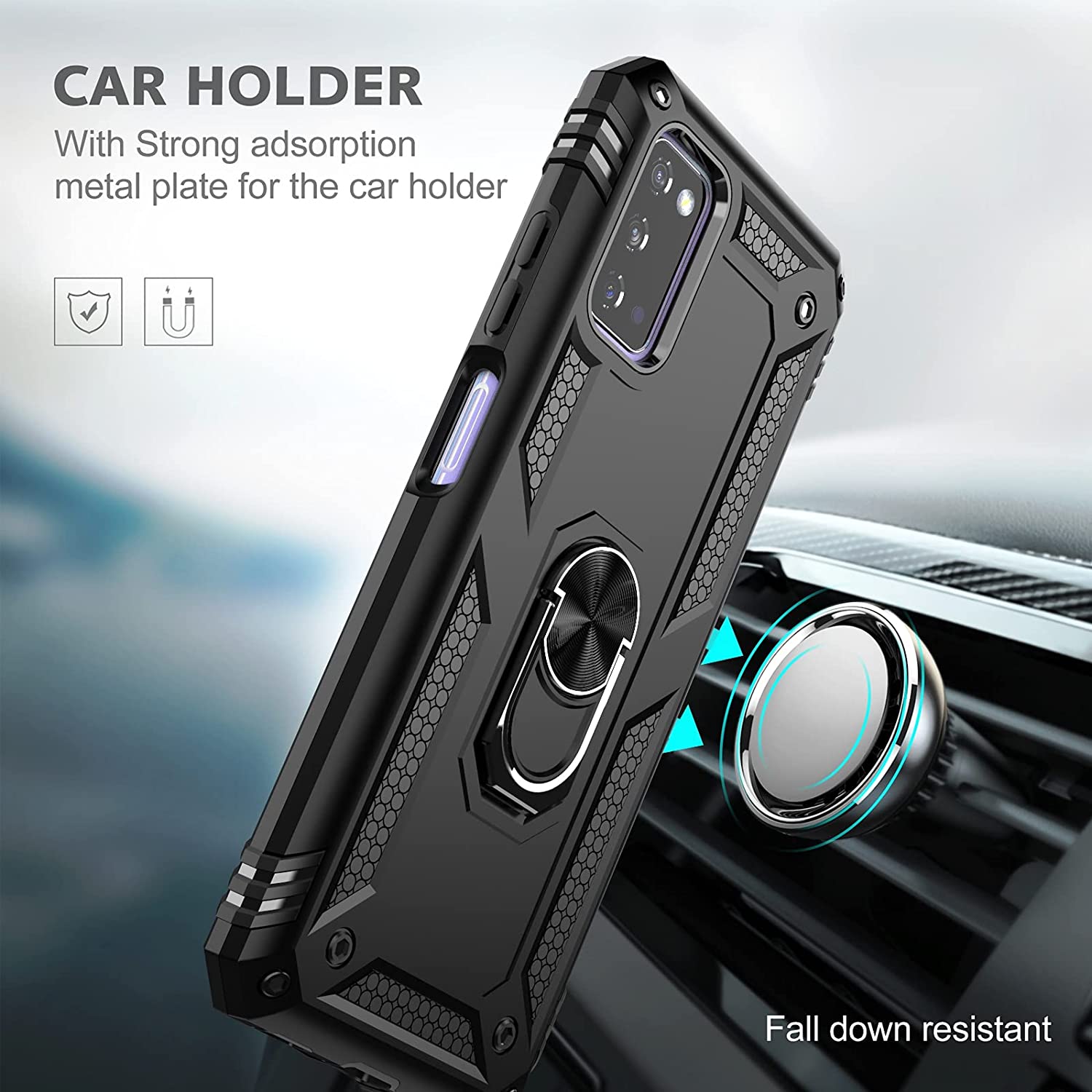 Protectores para celular  para Samsung  A03s Funda reforzada con anillo v2 Negro